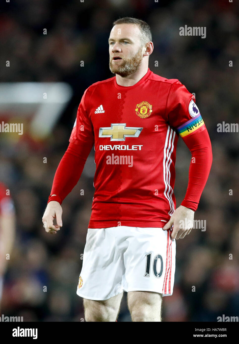 Manchester United's Wayne Rooney wearing a rainbow captains armband during  the Premier League match at Old Trafford, London Stock Photo - Alamy