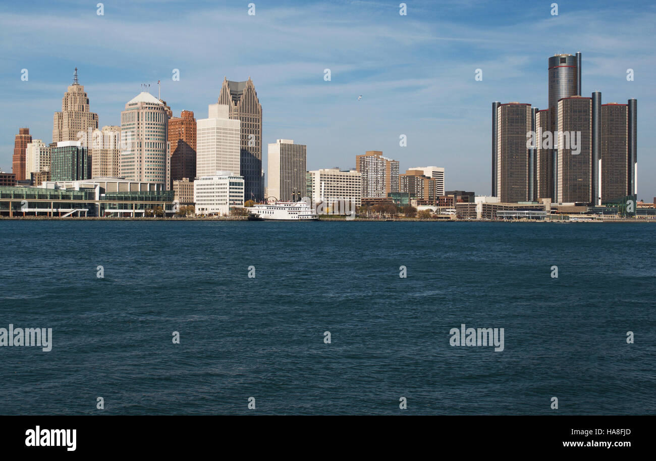 Detroit, Michigan Panoramic View Of The Skyline November 2016 Stock Photo
