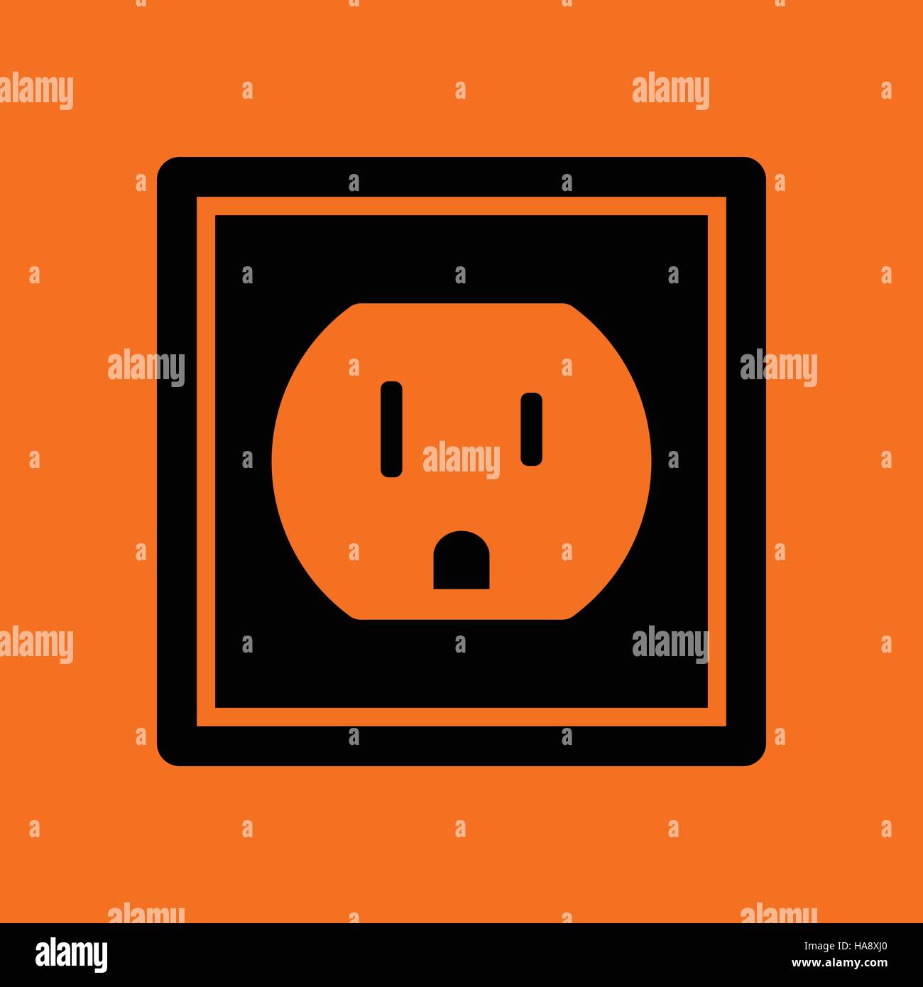Electric outlet icon. Orange background with black. Vector illustration
