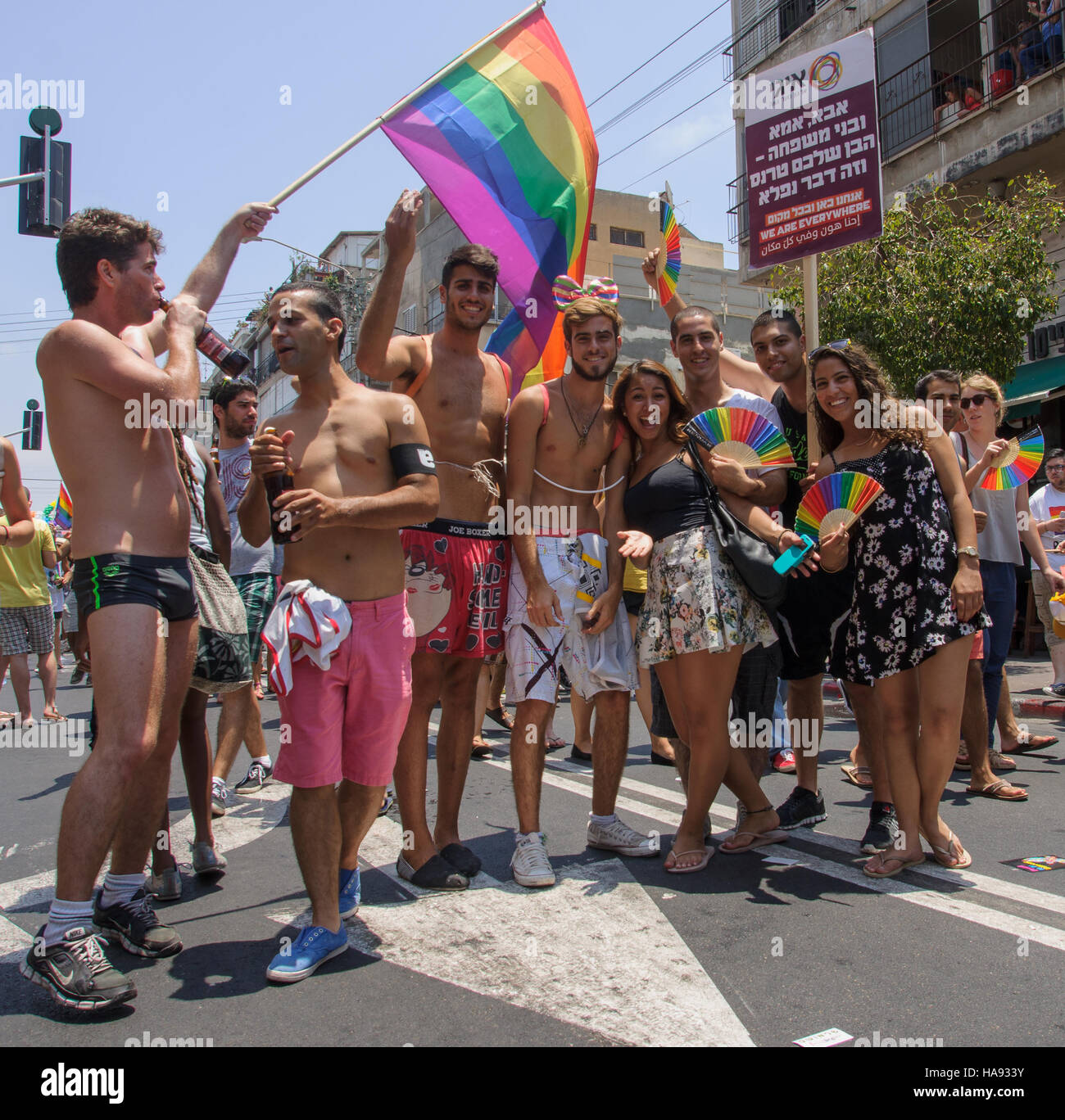TEL-AVIV - JUNE 13, 2014: Participant of the Pride Parade in the streets of Tel-Aviv, Israel. The pride parade is an annual event of the gay community Stock Photo