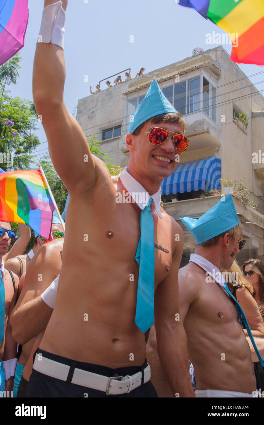TEL-AVIV - JUNE 13, 2014: Participant of the Pride Parade in the streets of Tel-Aviv, Israel. The pride parade is an annual event of the gay community Stock Photo