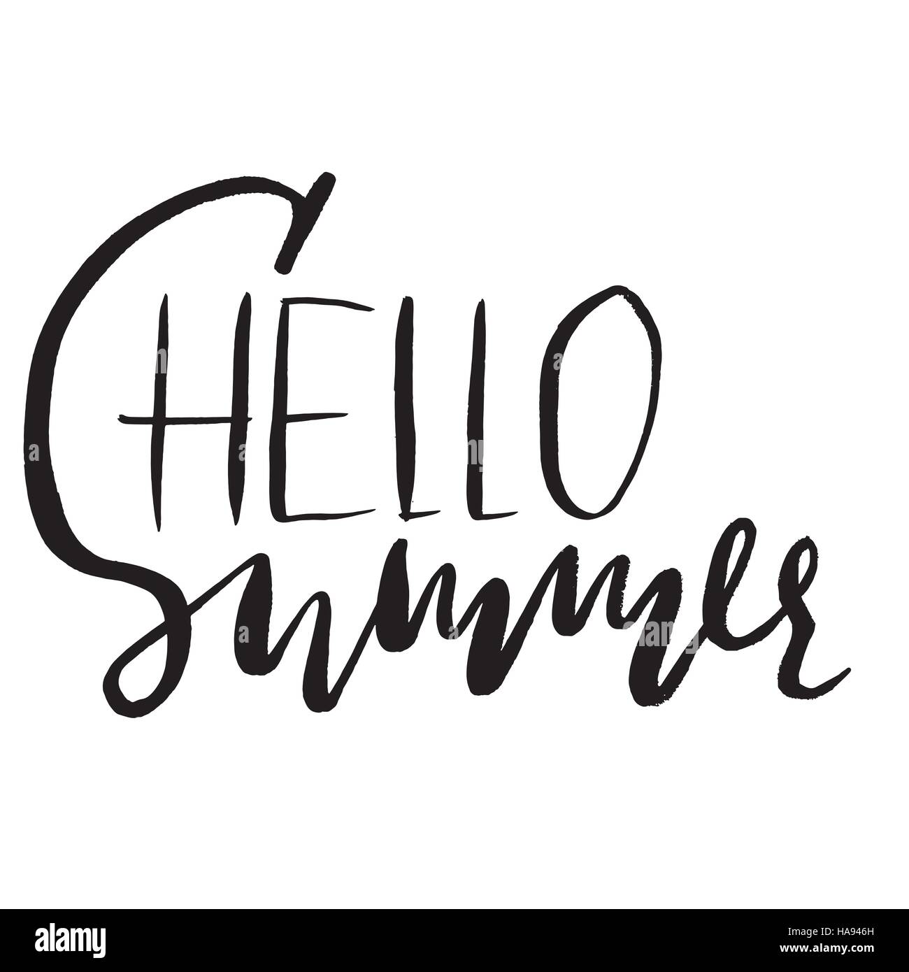 Hello summer hand drawn lettering isolated on white background for your ...