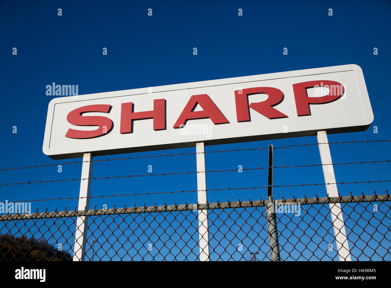 A logo sign outside of a facility occupied by the Sharp Corporation in Mahwah, New Jersey on November 4, 2016. Stock Photo