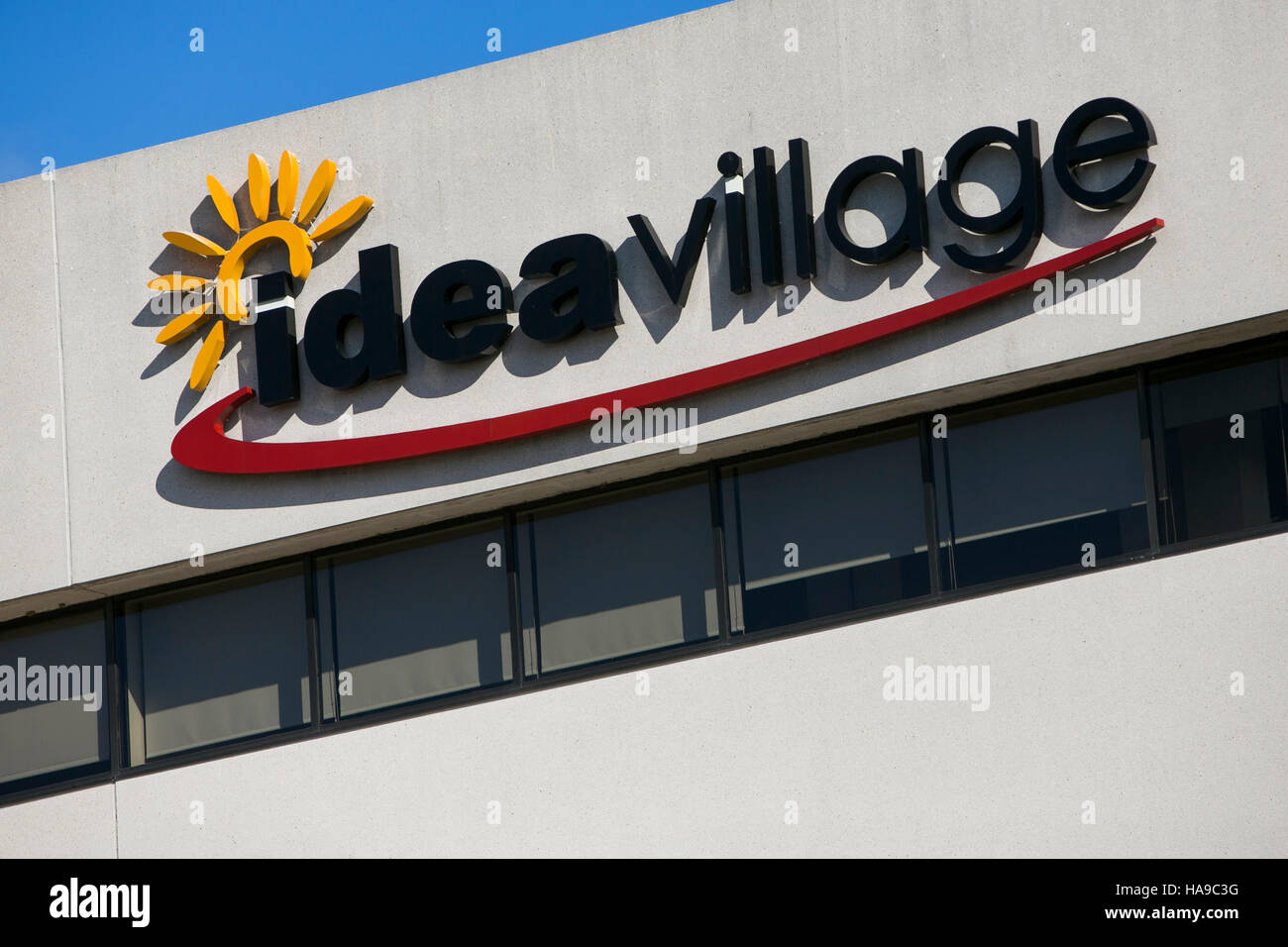 A logo sign outside of the headquarters of the Ideavillage Products