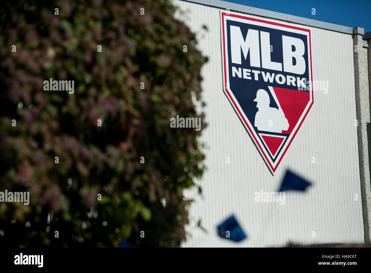 A logo sign outside of a facility occupied by MLB Networks in Secaucus, New Jersey on November 5, 2016. Stock Photo
