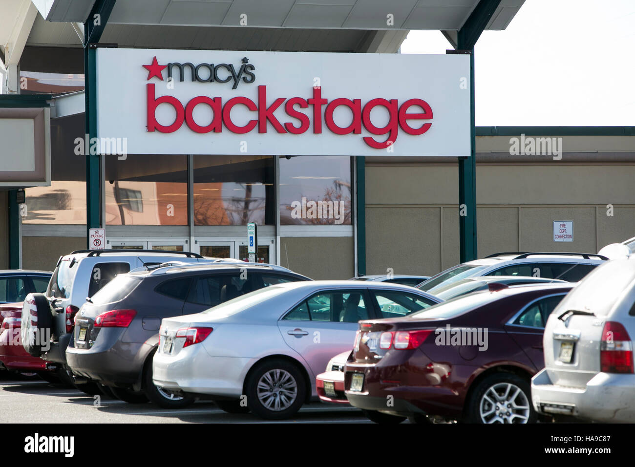 A logo sign outside of a Macy's Backstage retail store in West Orange, New Jersey on November 5, 2016. Stock Photo