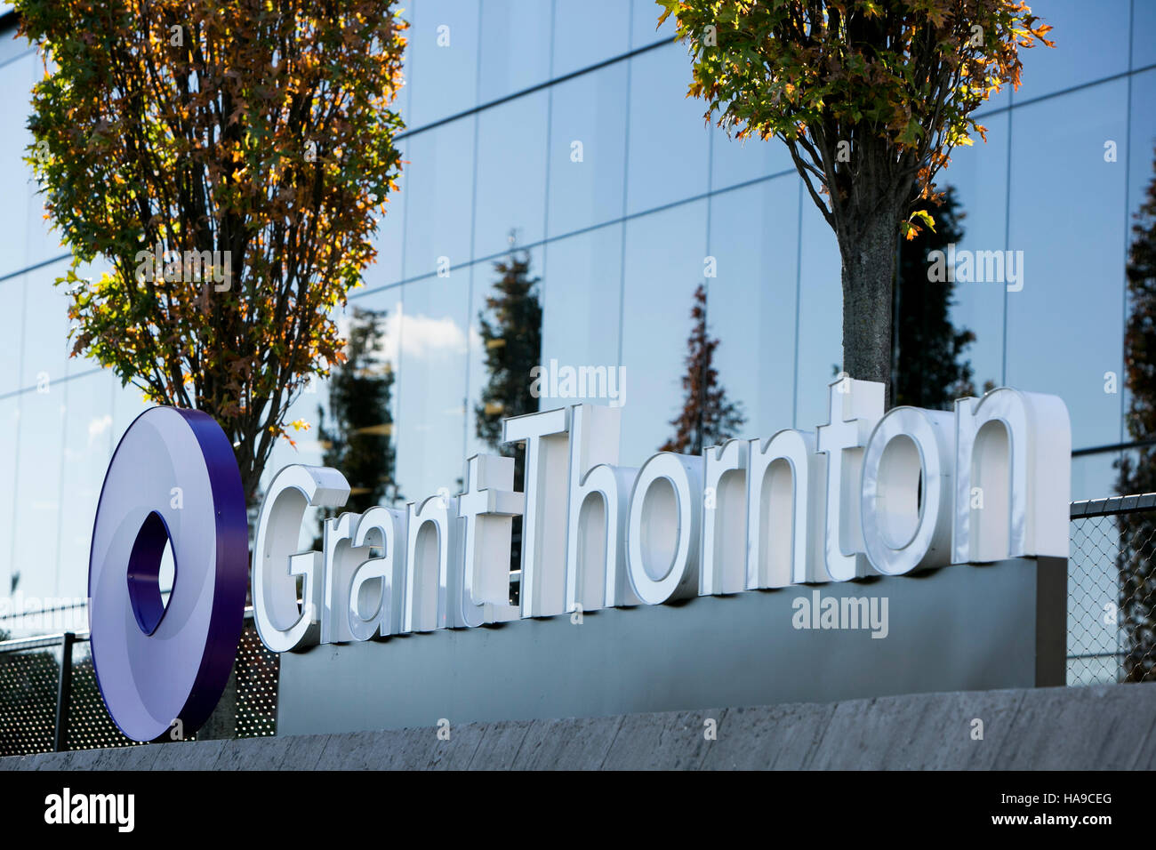 A logo sign outside of a facility occupied by Grant Thornton Inc., in Edison, New Jersey on November 6, 2016. Stock Photo