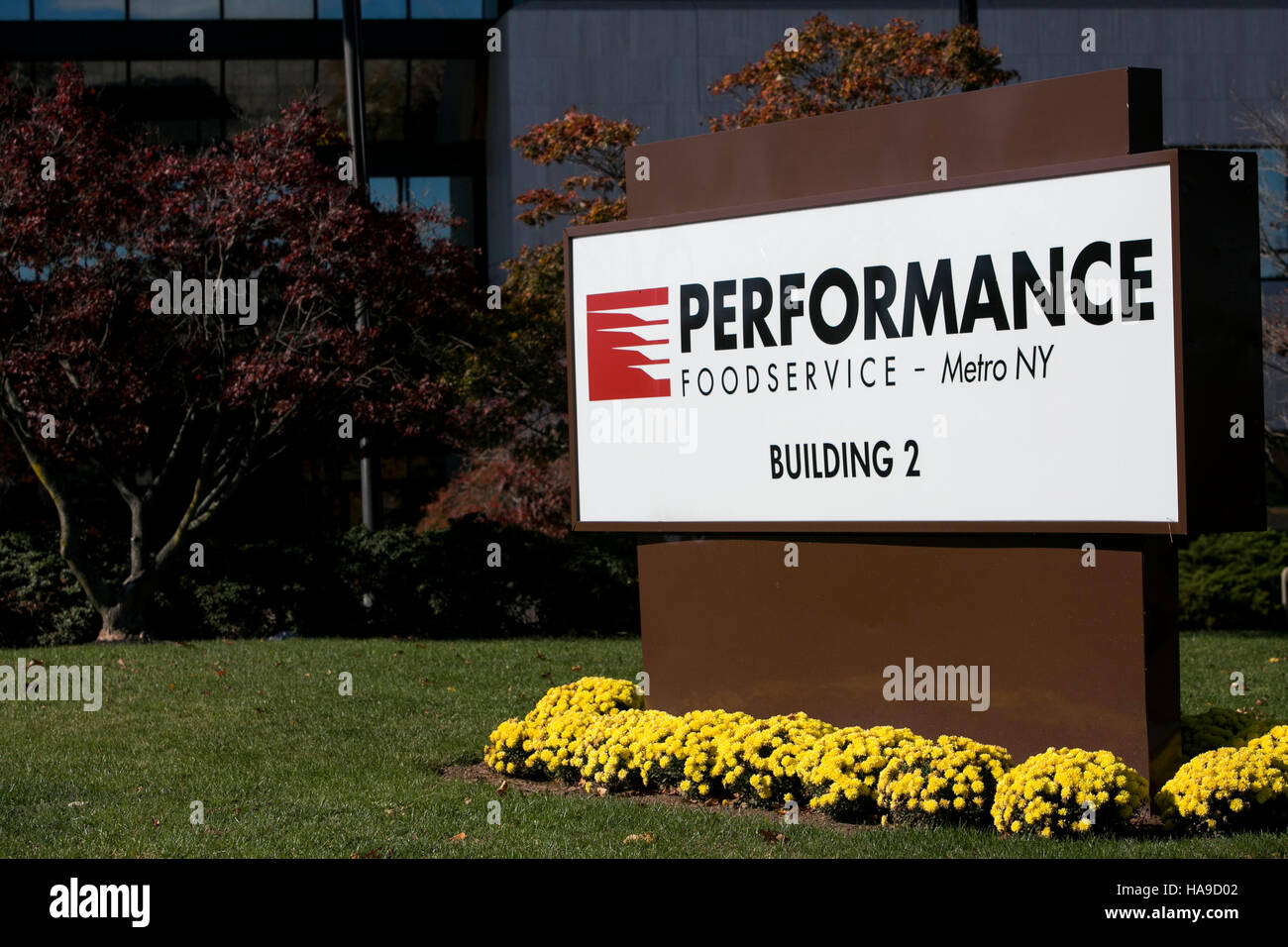 A logo sign outside of a facility occupied by the Performance Food Group Company in Piscataway Township, New Jersey on November 6, 2016. Stock Photo