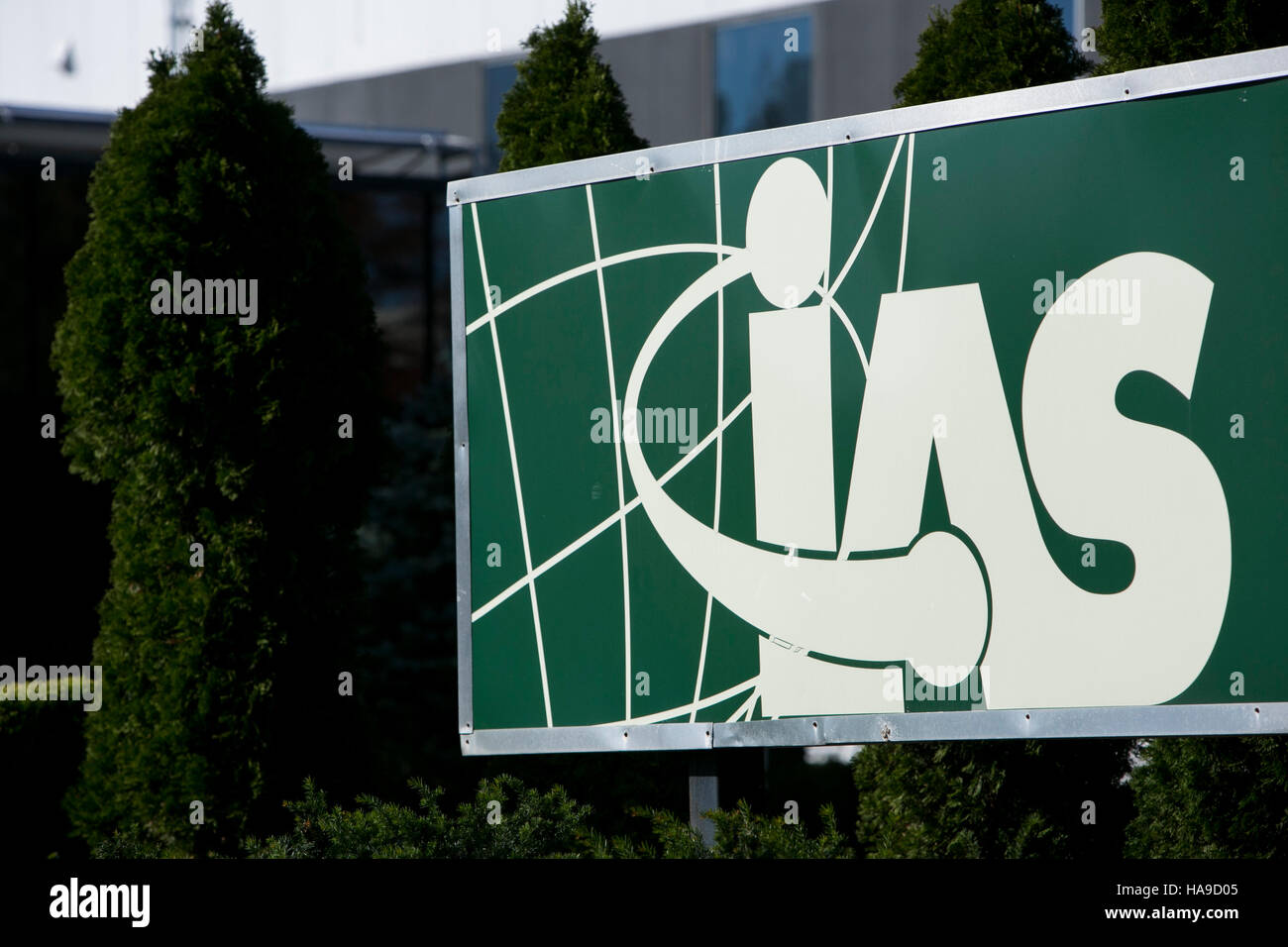 A logo sign outside of a facility occupied by International American Supermarkets Corp., in Piscataway Township, New Jersey on November 6, 2016. Stock Photo