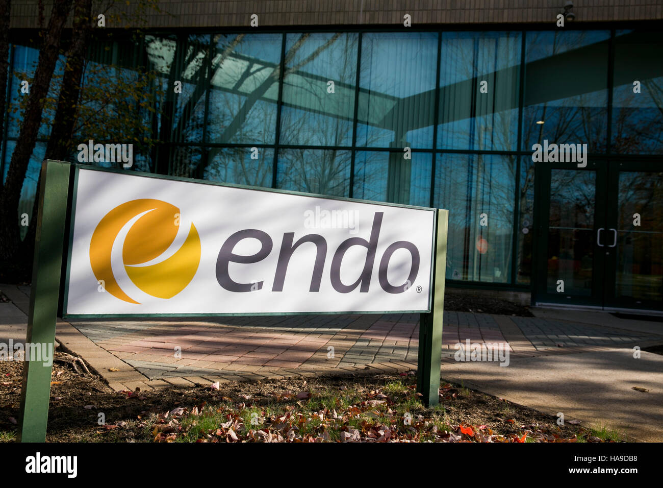 A logo sign outside of a facility occupied by Endo Pharmaceuticals in Cranbury, New Jersey on