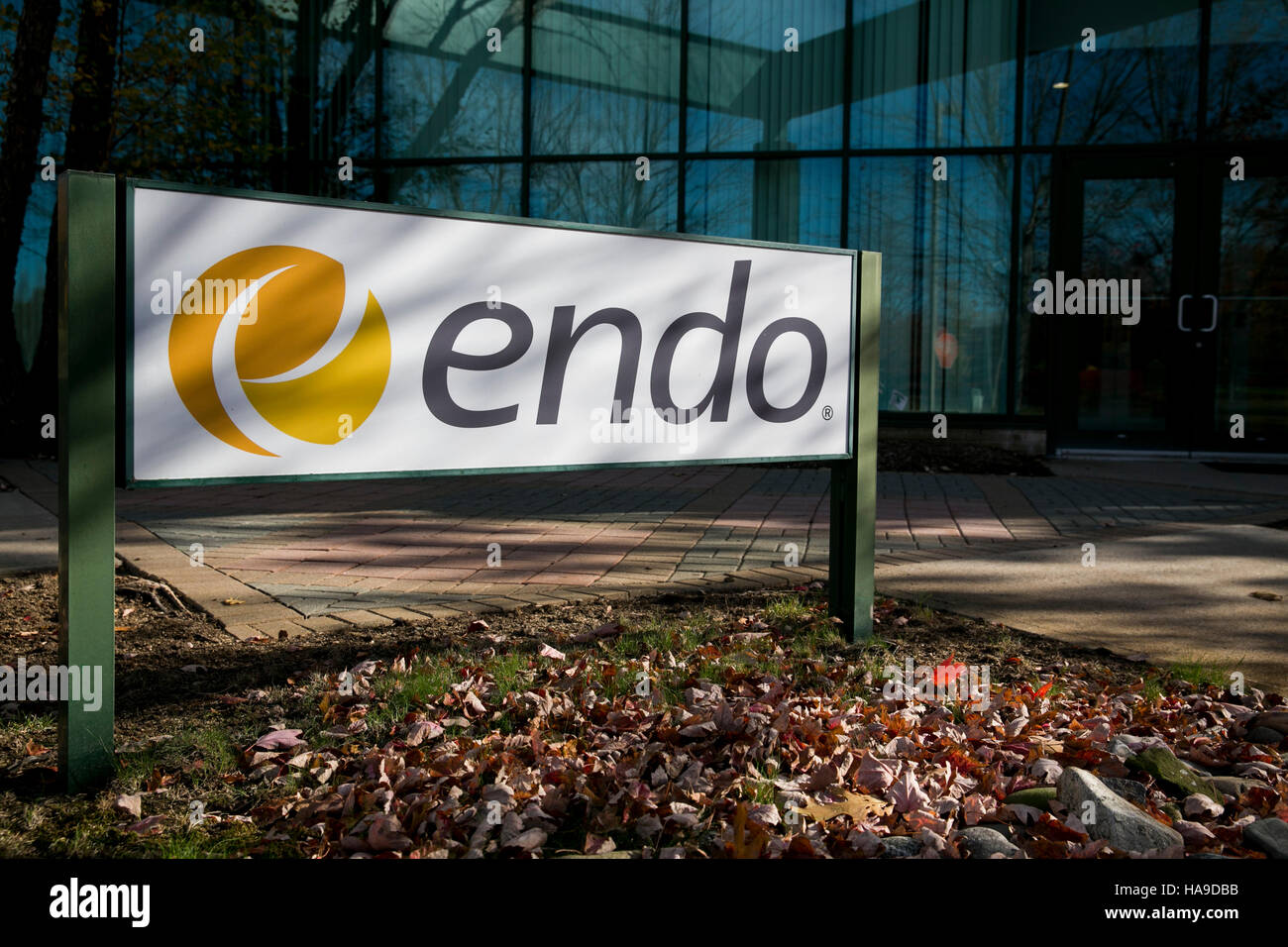A logo sign outside of a facility occupied by Endo Pharmaceuticals in Cranbury, New Jersey on