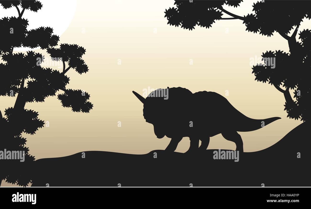 Dinosaur triceratops beautiful scenery of silhouettes Stock Vector ...