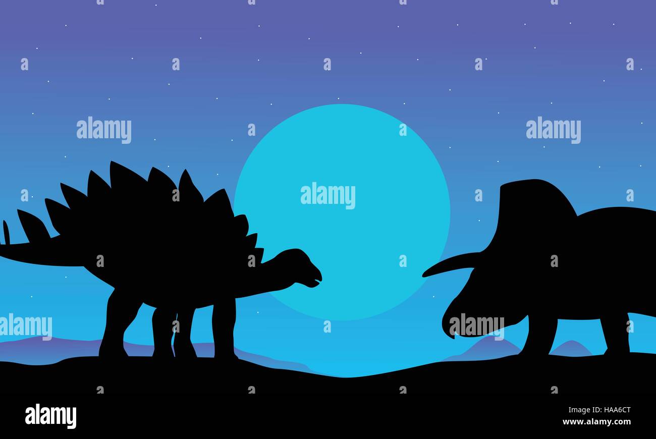 stegosaurus and triceratops scenery of silhouettes Stock Vector Image ...