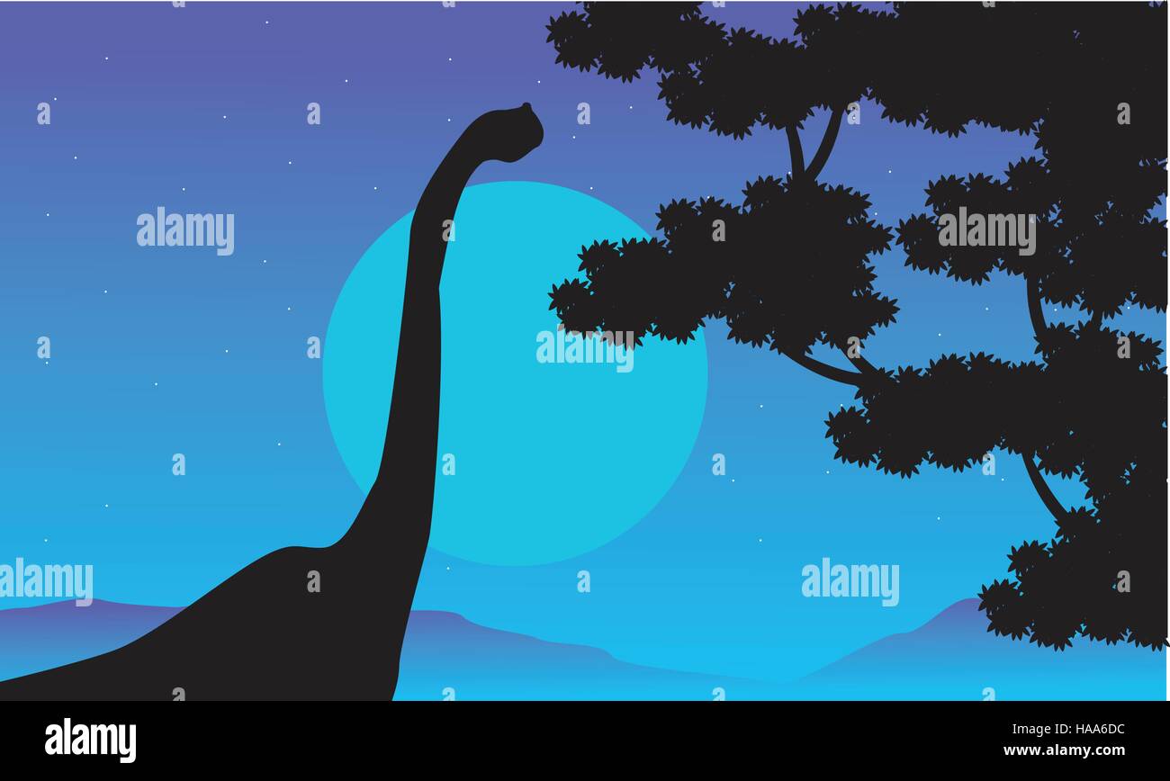 At night brachiosaurus scenery of silhouettes Stock Vector Image & Art ...