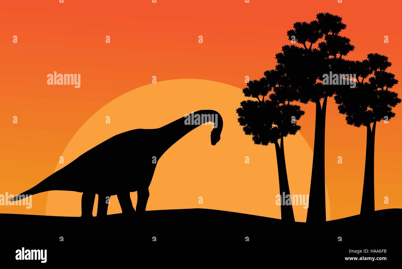Beautiful scenery dinosaur brachiosaurus of silhouettes Stock Vector ...