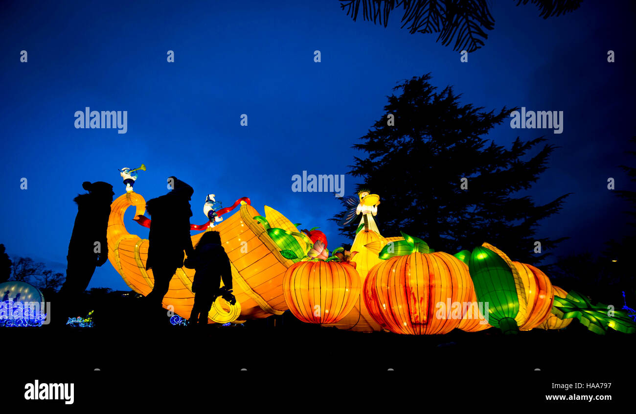 Members of the public at the Magical Lantern Festival Yorkshire at Roundhay Park In Leeds Stock
