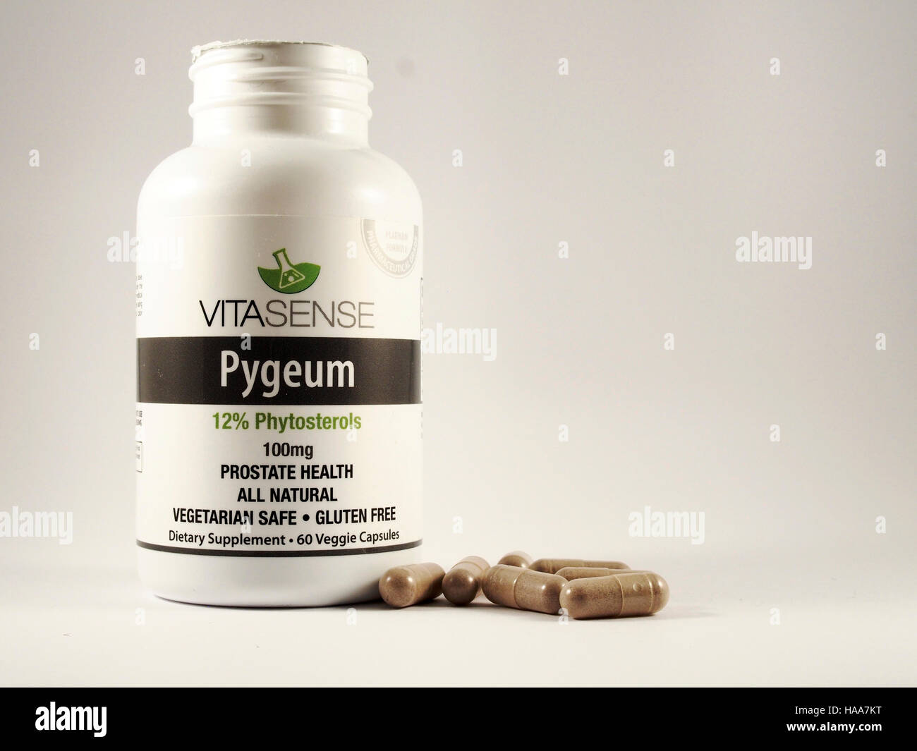 VitaSense Pygeum capsules. Pygeum is used for treating symptoms of enlarged prostate Stock Photo