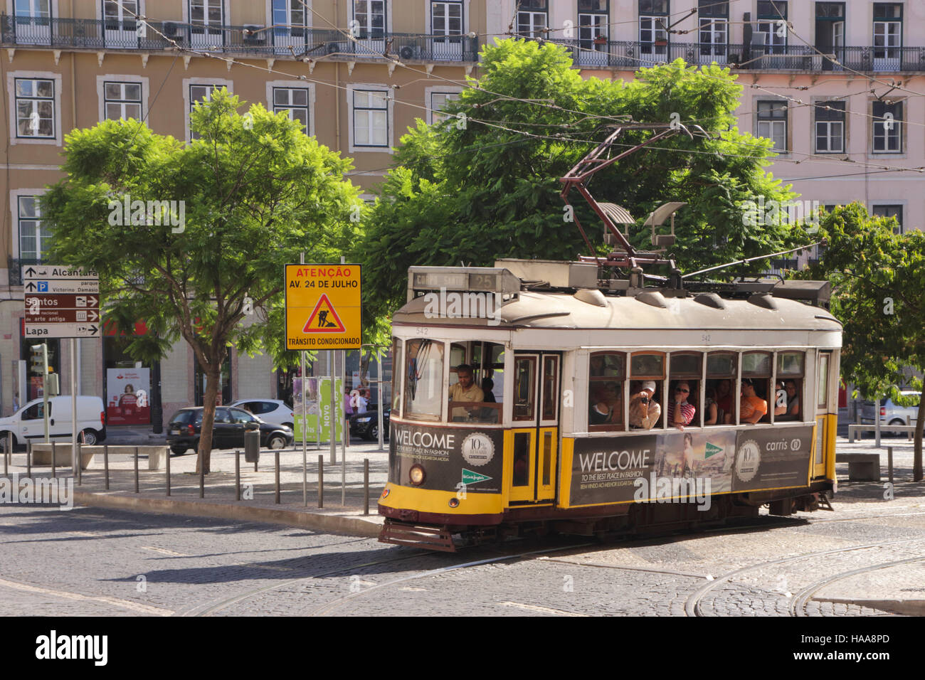 Tram in Santos district Lisbon Portugal Stock Photo