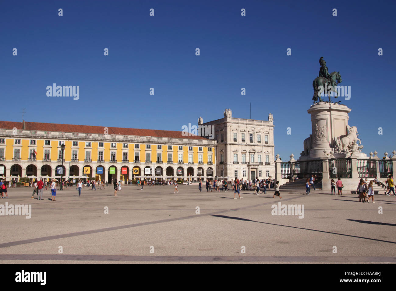 Praca do Comercio and statue of King Jose I Lisbon Portugal Stock Photo