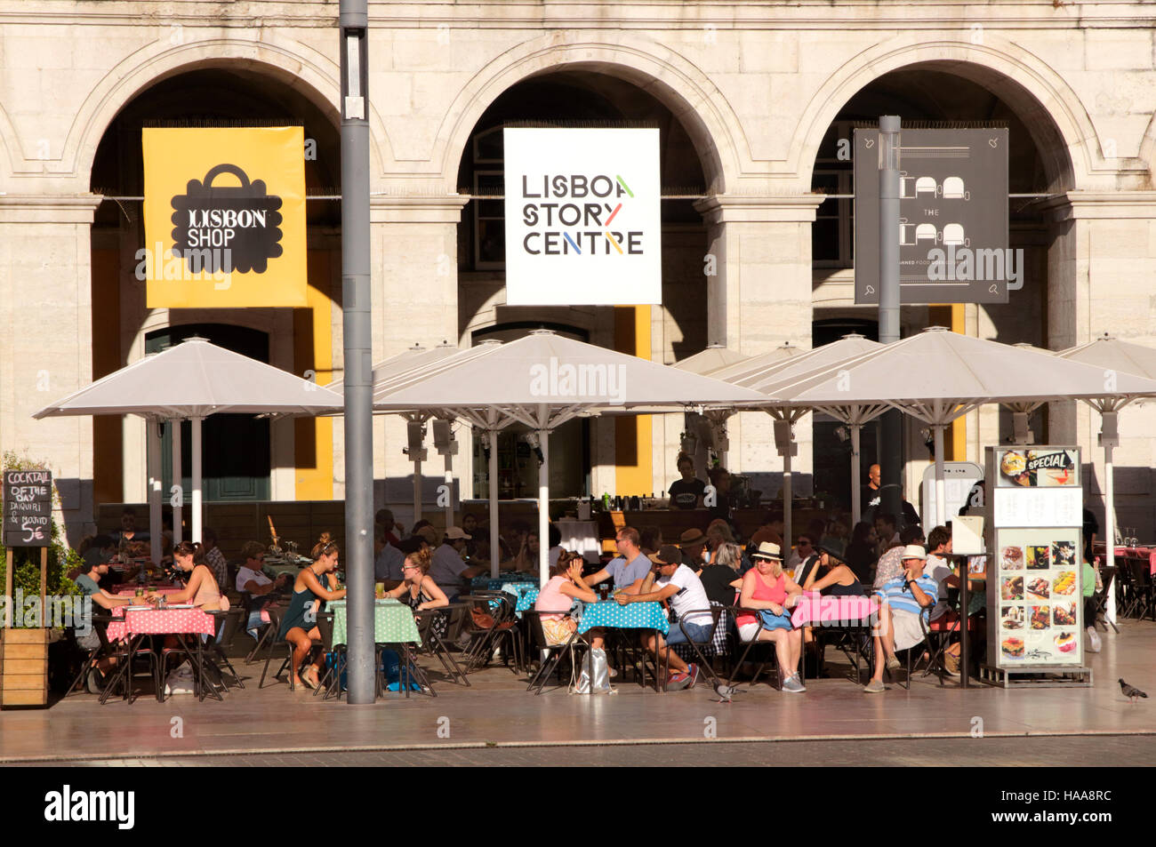 Restaurants at Praca do Comercio Lisbon Portugal Stock Photo