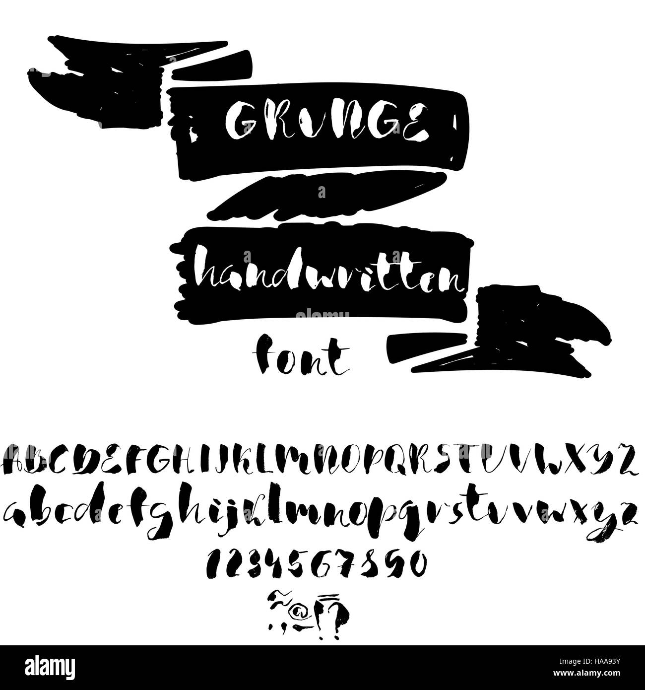 Hand drawn font made by dry brush strokes. Grunge style alphabet Stock ...
