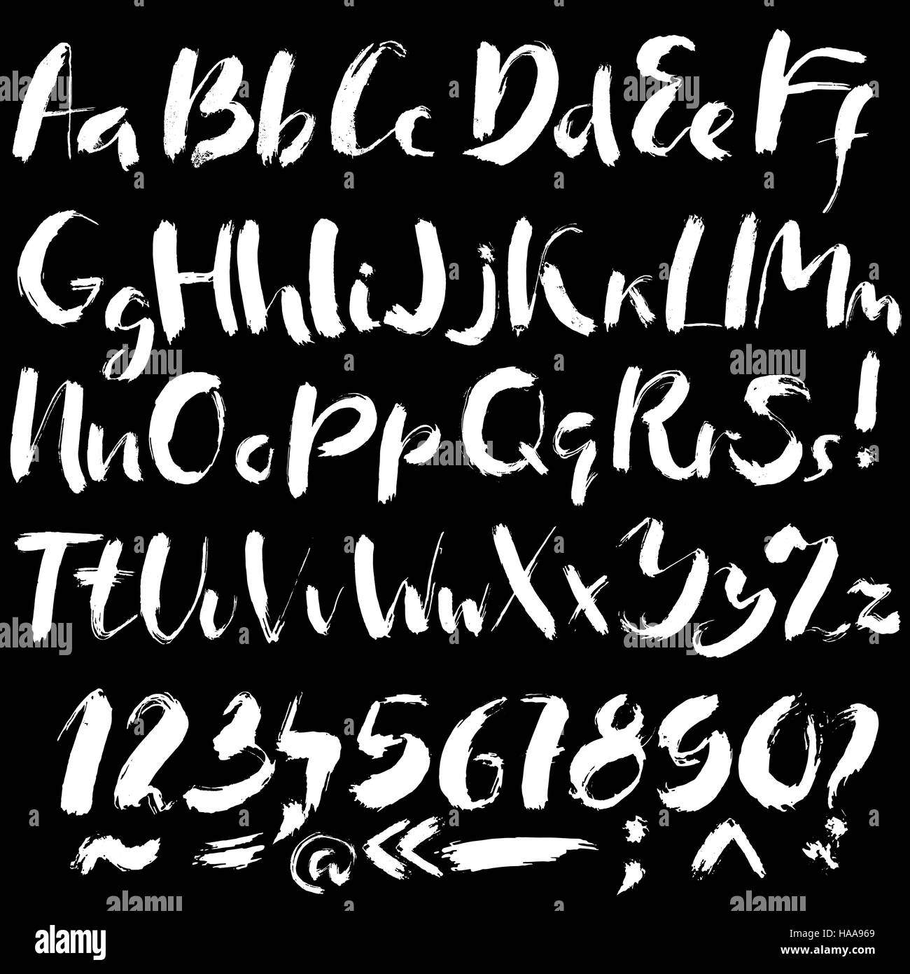 Hand drawn font made by dry brush strokes. Grunge style alphabet Stock ...