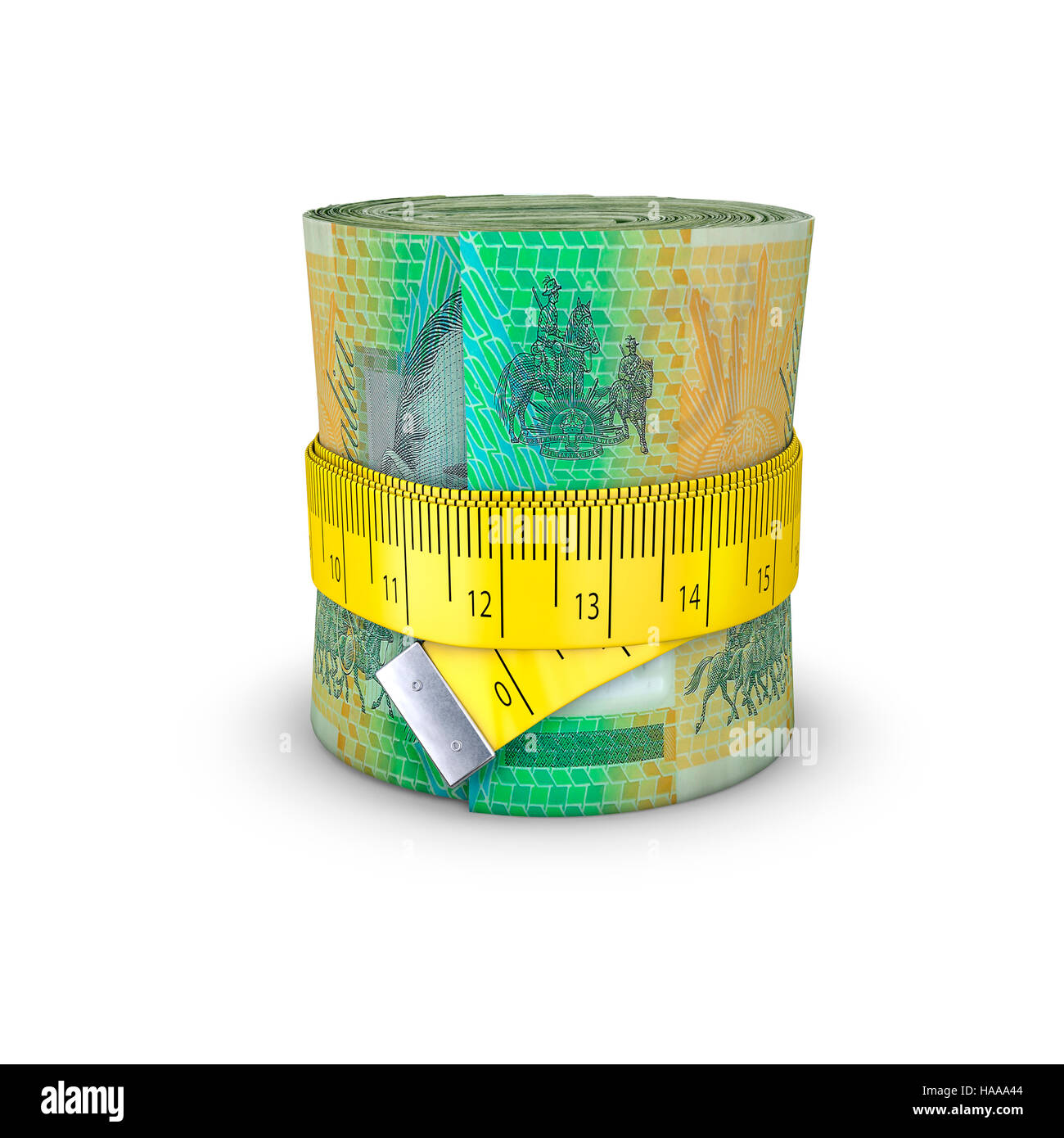 Tape measure Australian dollars / 3D illustration of measuring tape