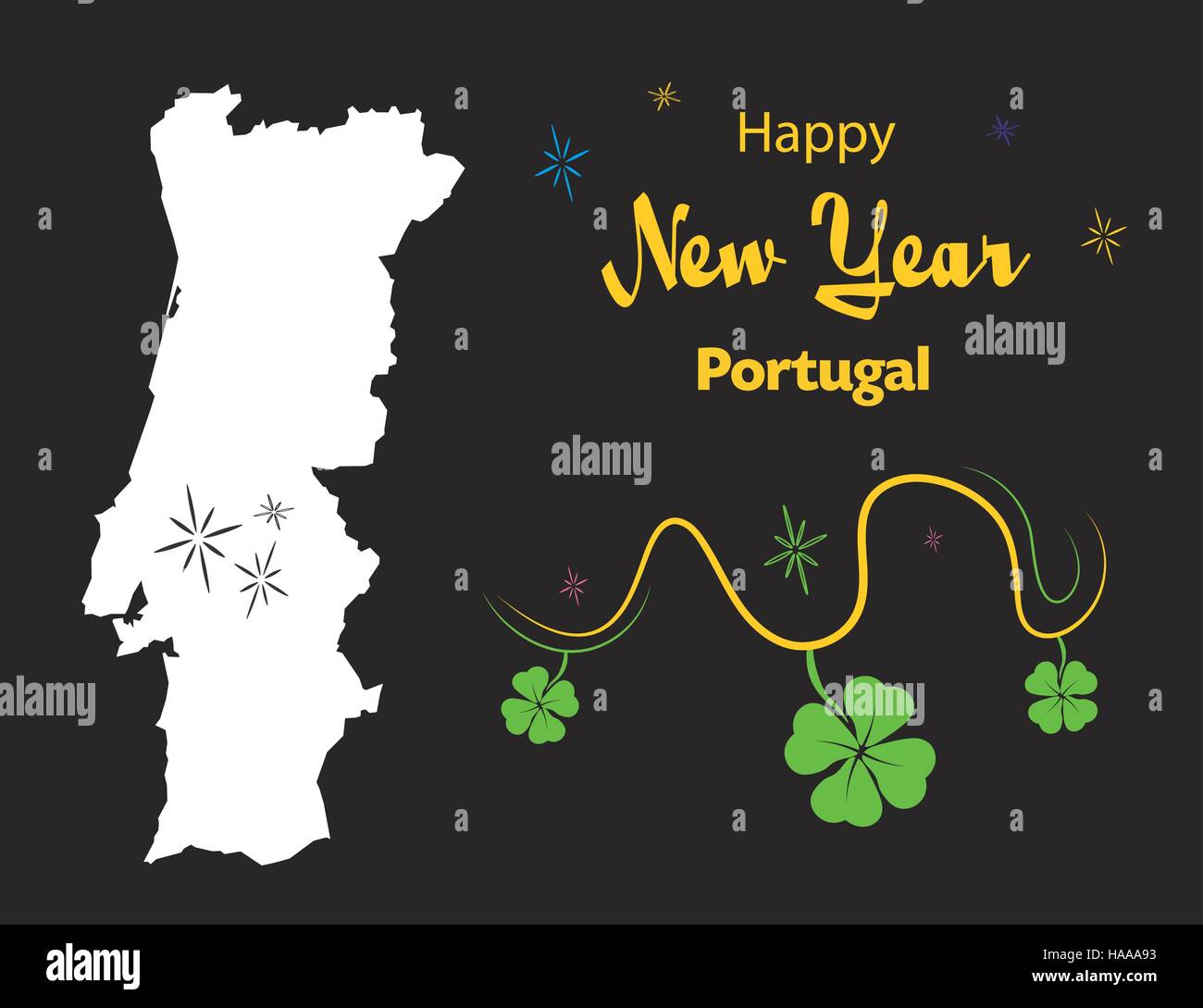 Happy New Year illustration theme with map of Portugal Stock Vector