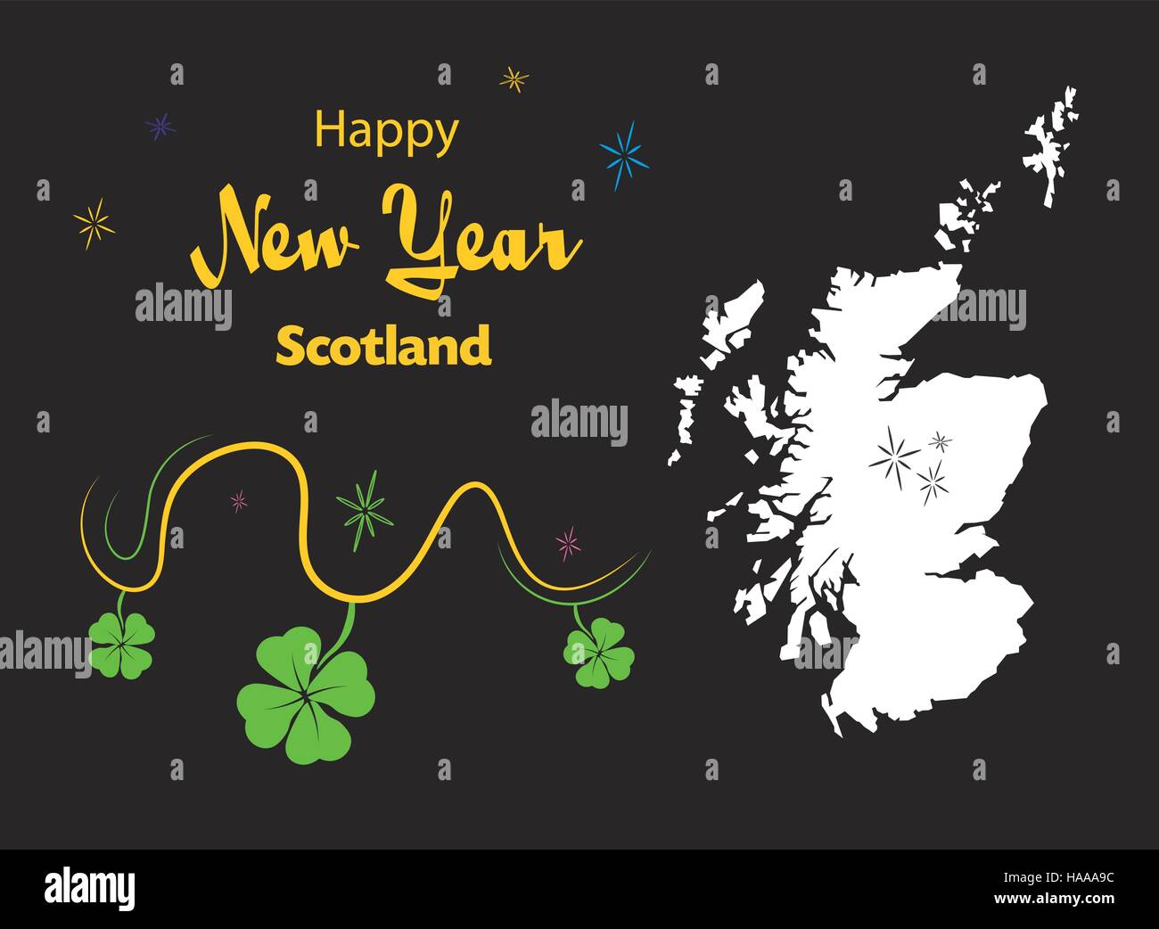 Happy New Year illustration theme with map of Scotland Stock Vector