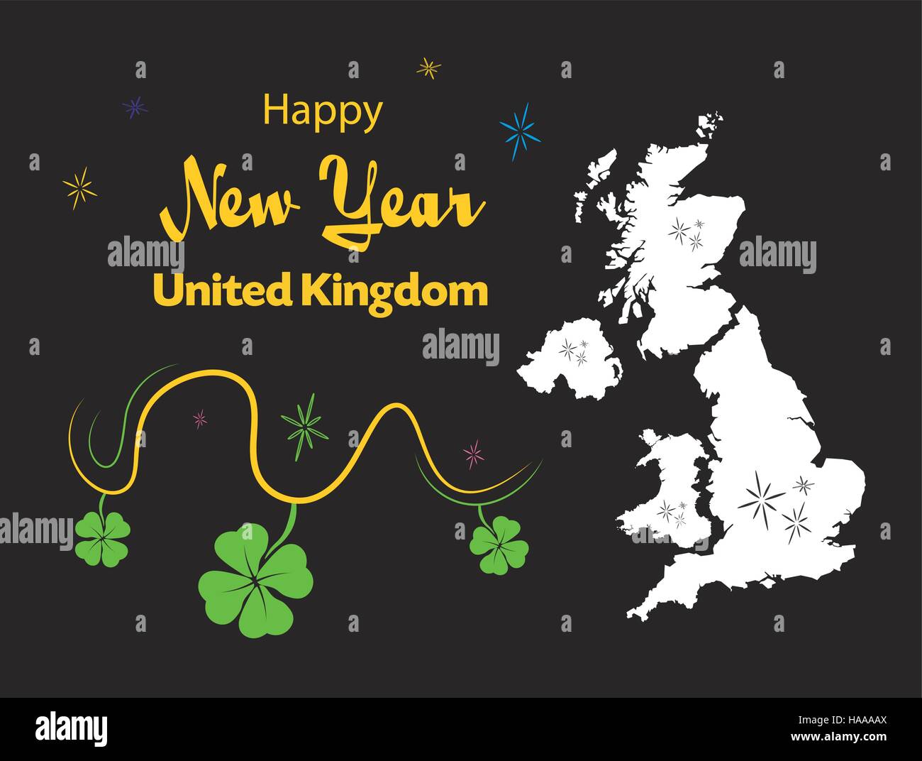 Happy New Year illustration theme with map of United Kingdom Stock Vector