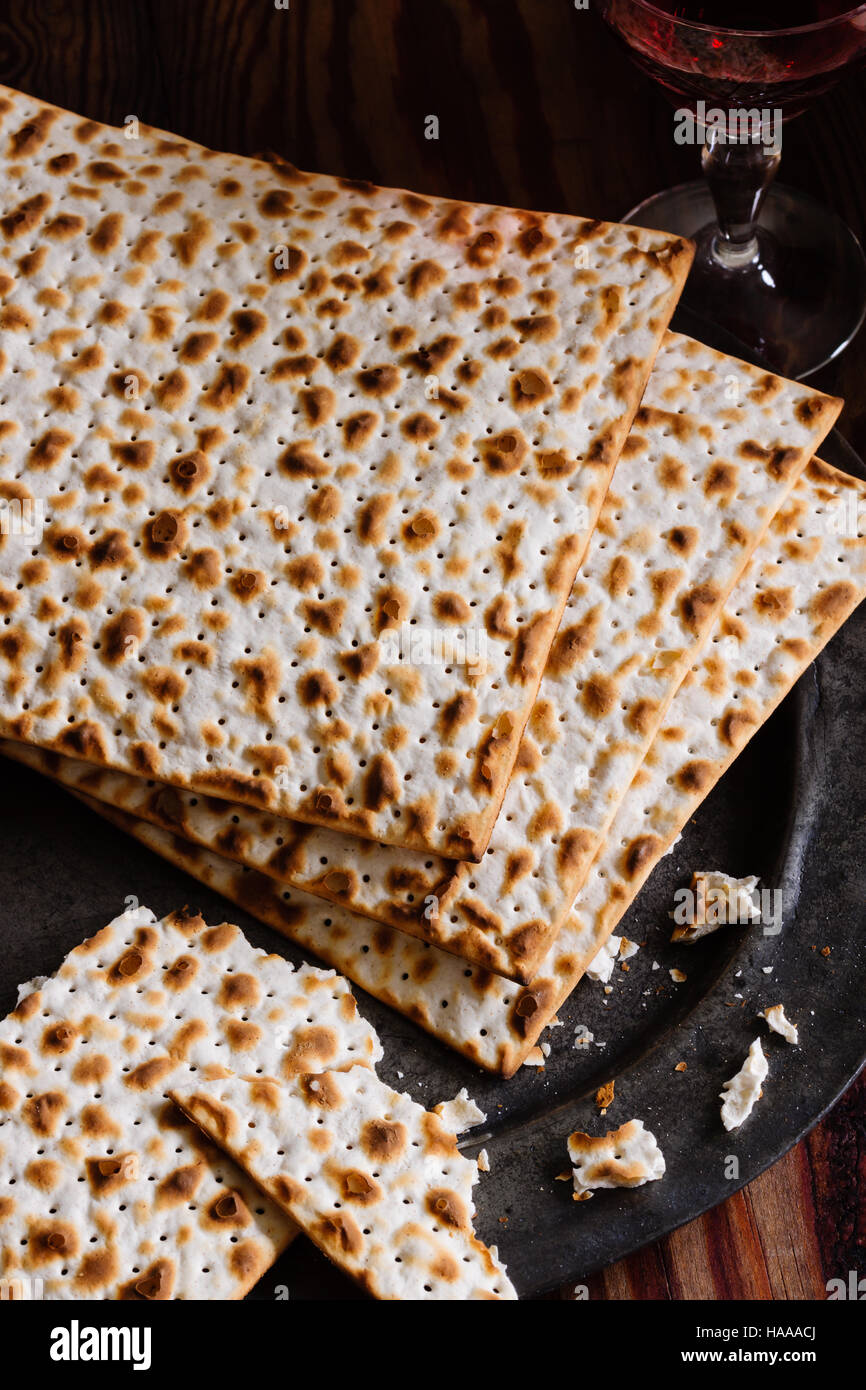 Matzah crackers traditionally eaten during the Jewish Passover holiday Stock Photo