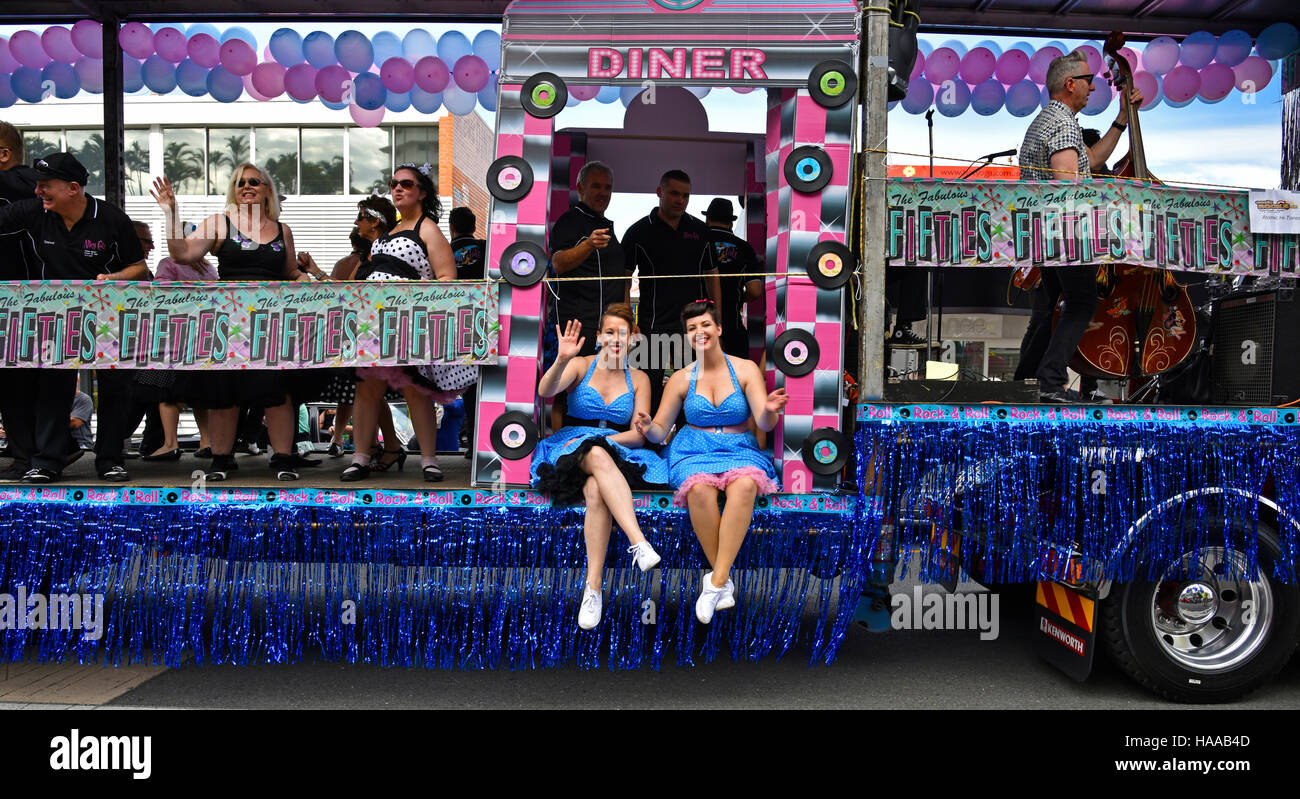 fifties diner float at the cooly rocks on retro parade at Coolangatta on the gold coast in queensland, australia Stock Photo