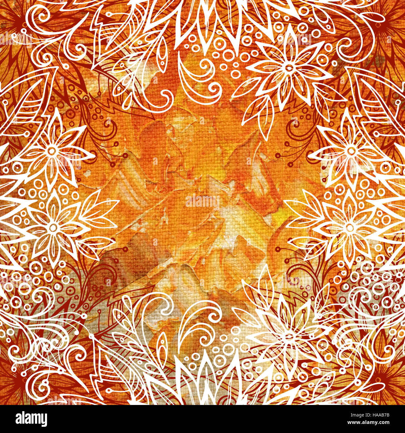Floral Pattern on Oil Paint Painting Stock Photo