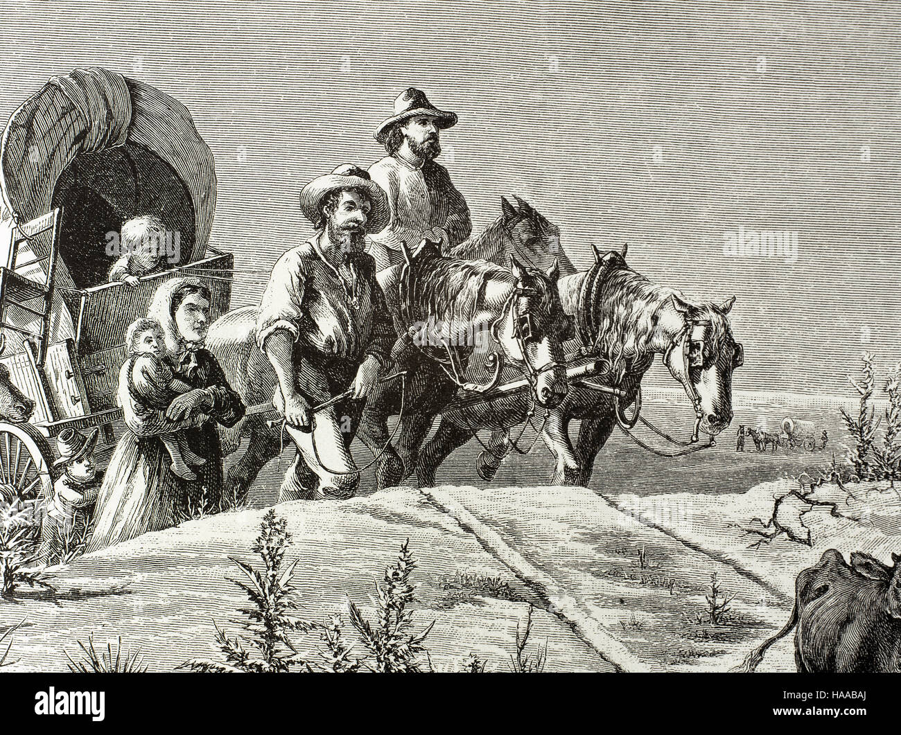 The United States. 19th century. Settlers moving from Arkansas to Texas in 1870. Engraving in 'Harper's Weekly', 1874. Engraving. Stock Photo