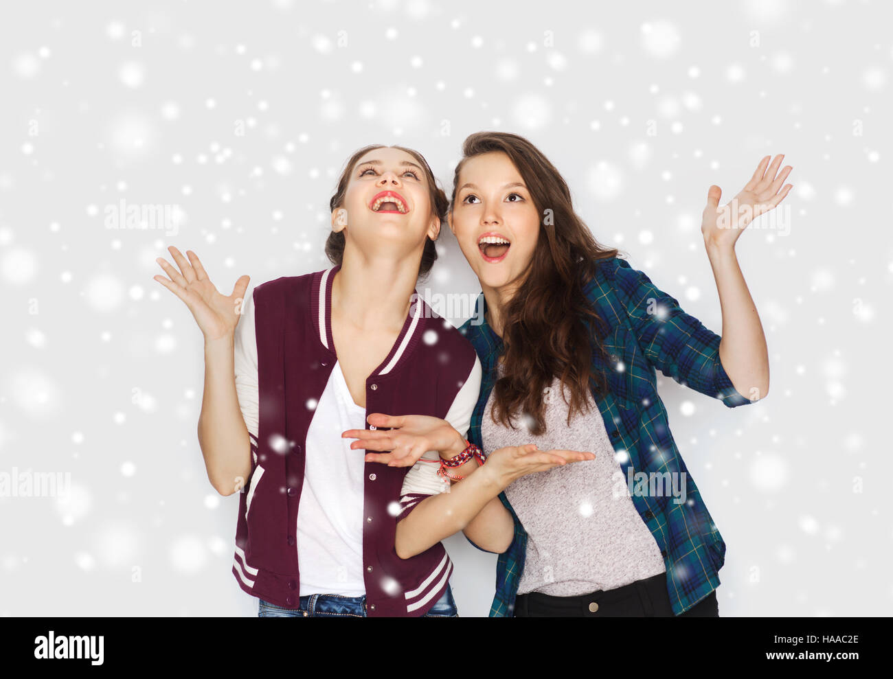 happy smiling pretty teenage girls having fun Stock Photo - Alamy