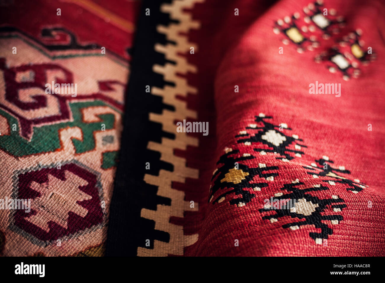 Details of a Serbian blanket, traditional colors and embroidery Stock