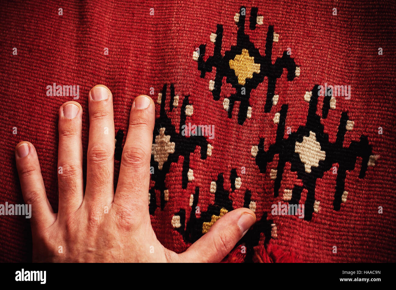 Details of the Serbian blanket, traditional colors and embroidery Stock