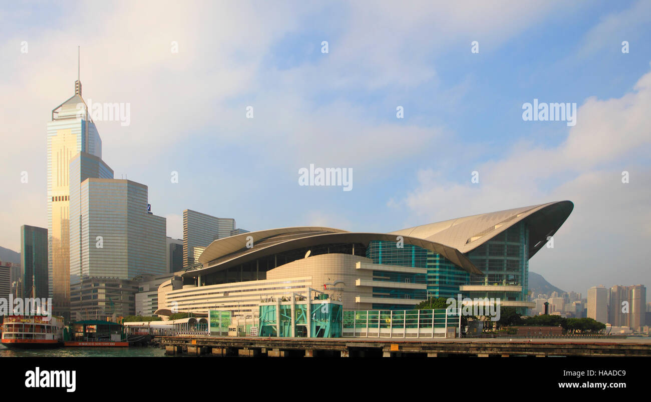 China, Hong Kong, Wan Chai, Convention & Exhibition Centre, Central Plaza, Stock Photo