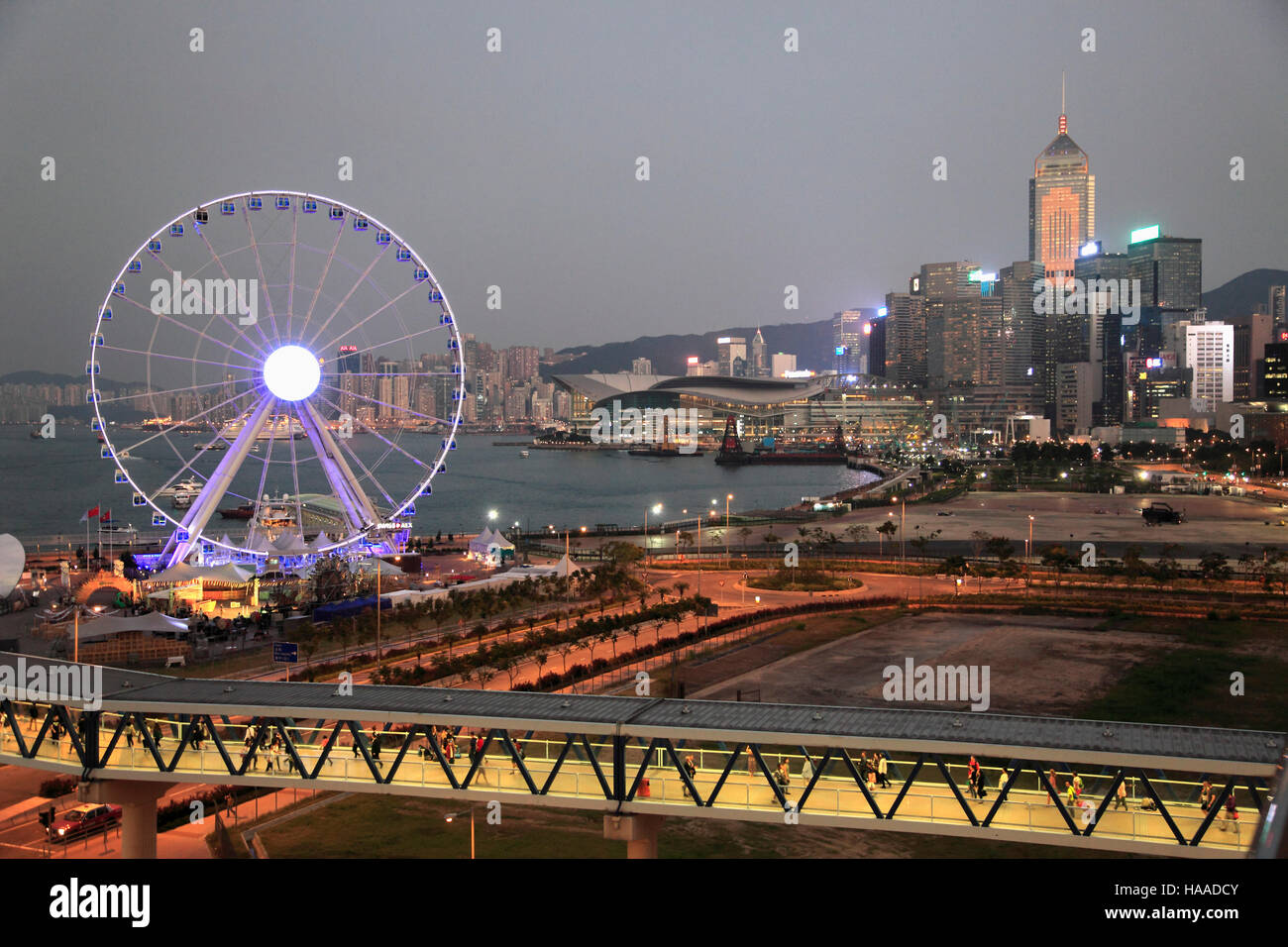 China, Hong Kong, Wan Chai, skyline, giant wheel, Stock Photo