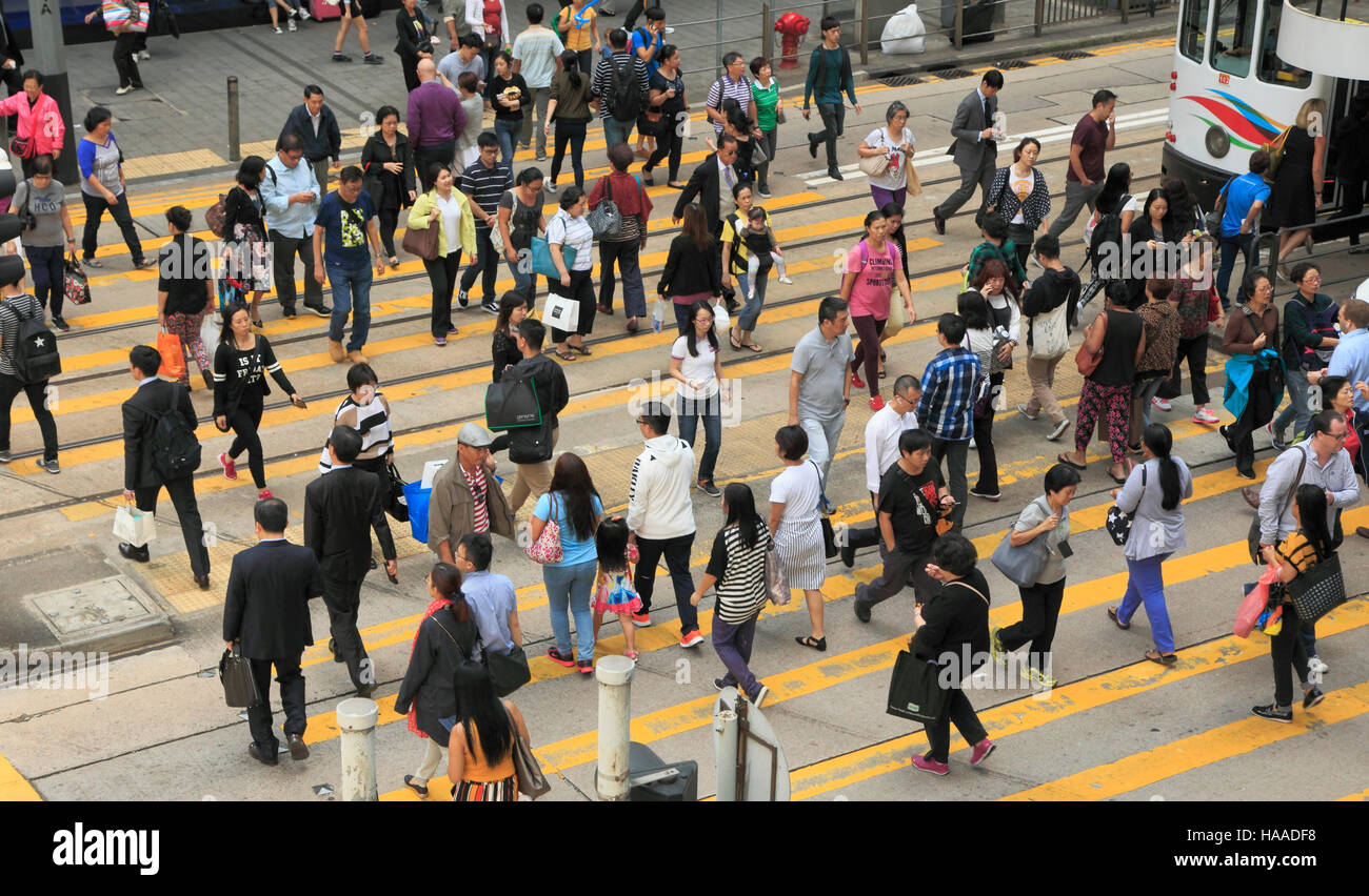 China, Hong Kong, Central district, crowd, people, street crossing, Stock Photo