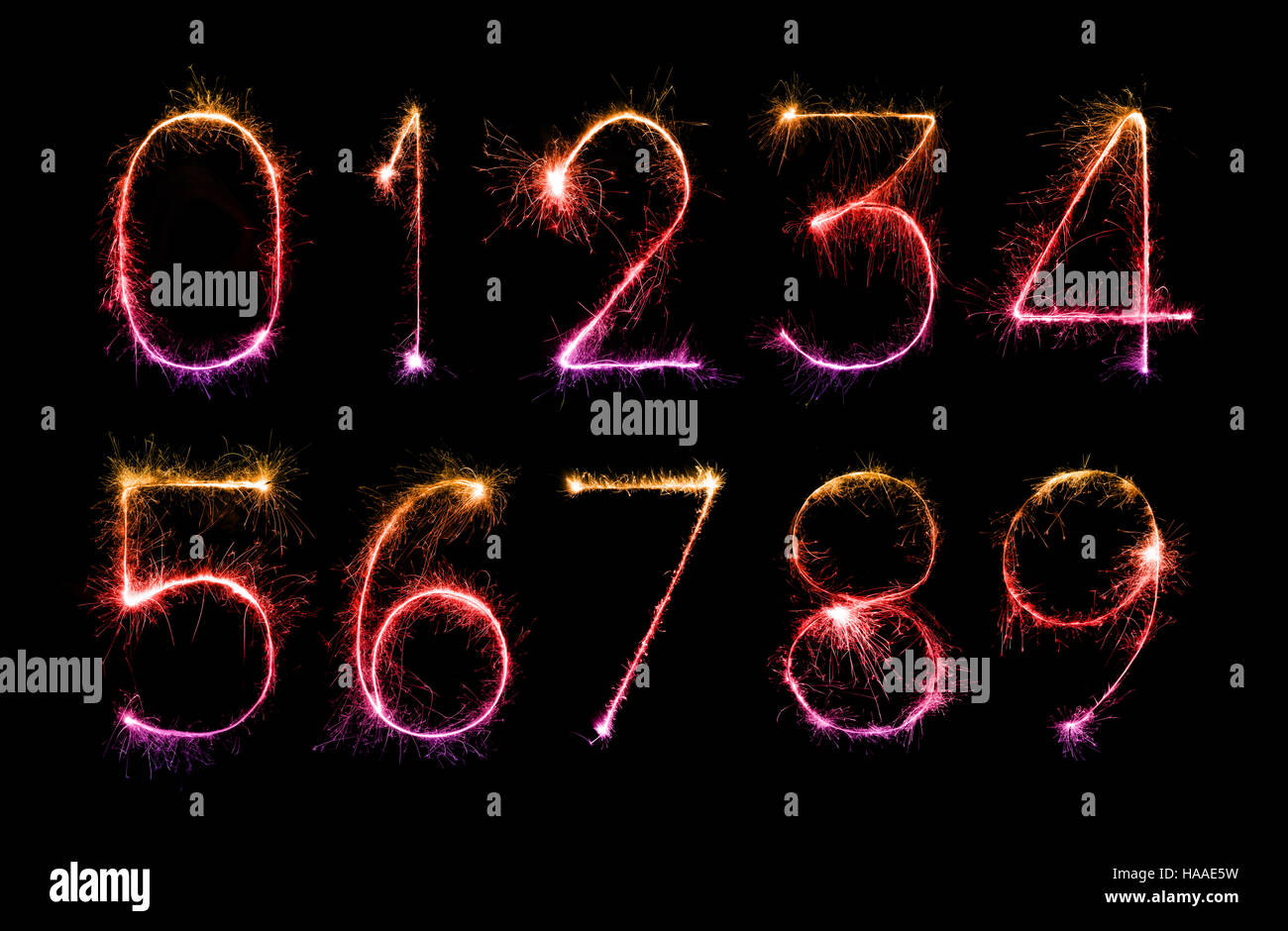 digit set made of firework sparklers Stock Photo Alamy