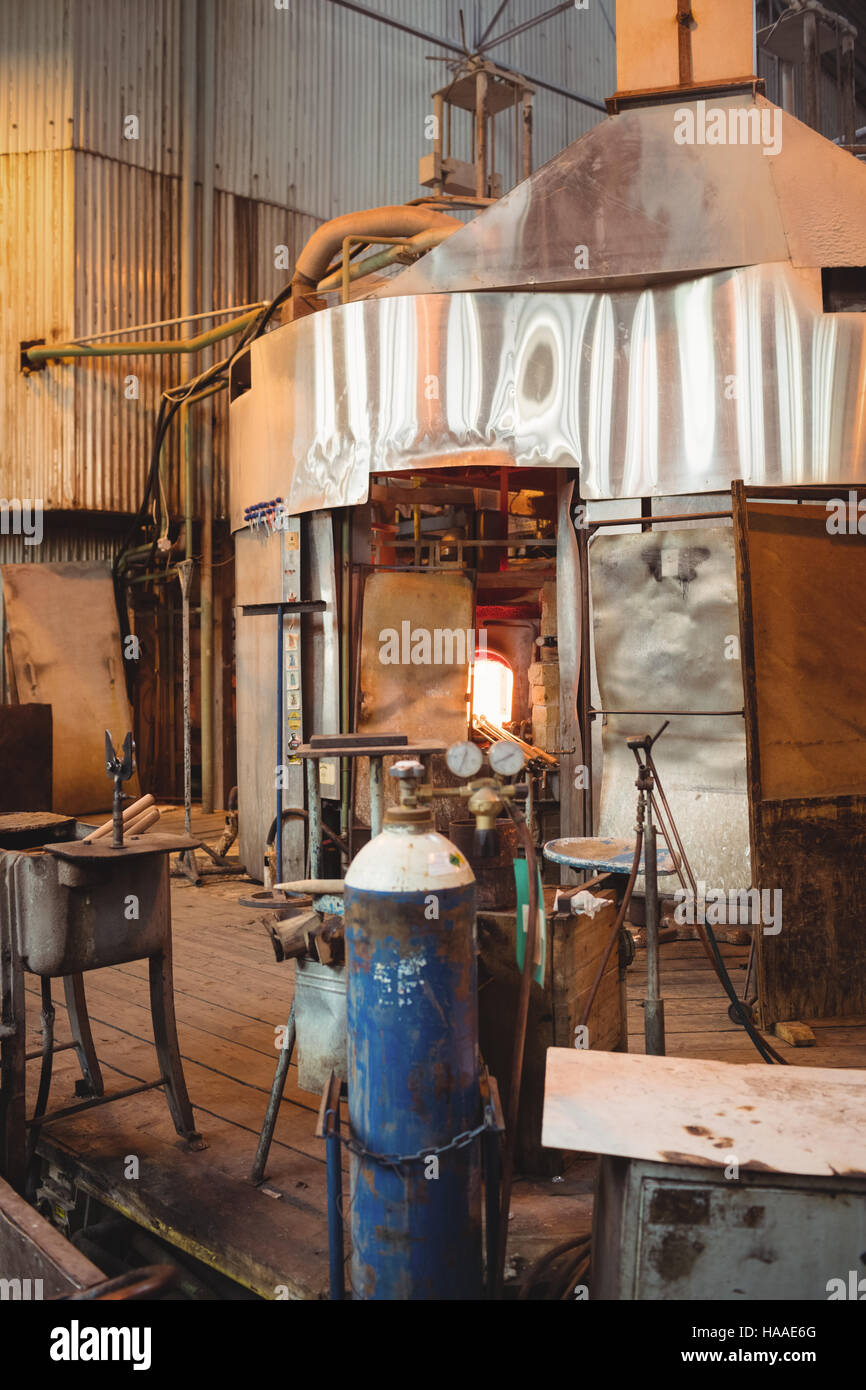 Empty workstation and glassblowers oven Stock Photo Alamy
