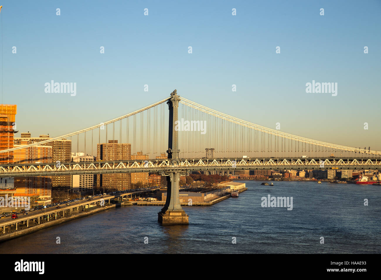 One of the pillars of Manhattan Bridge in New York City Stock Photo