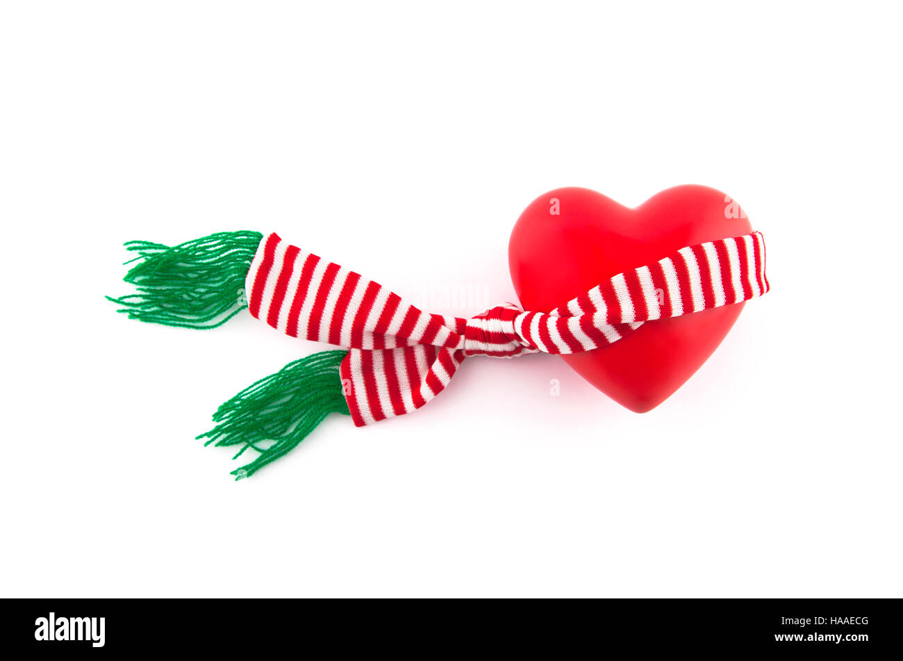 Red heart wrapped in a scarf Stock Photo