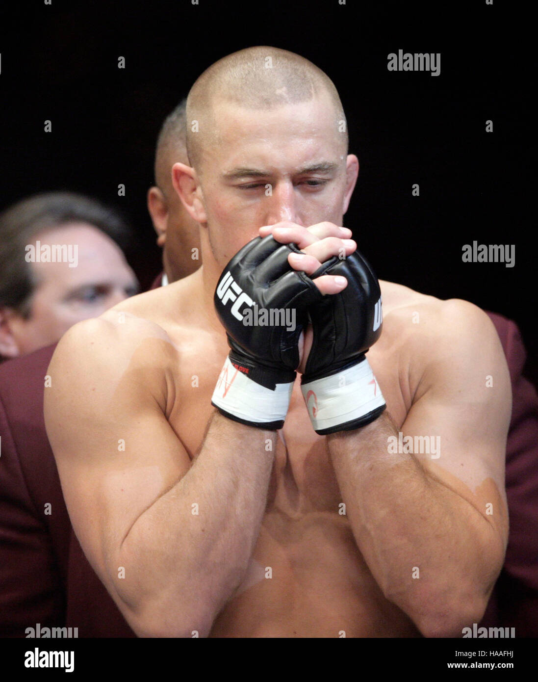 Georges St. Pierre awkwardly called out Matt Hughes after UFC 63 knockout in a m