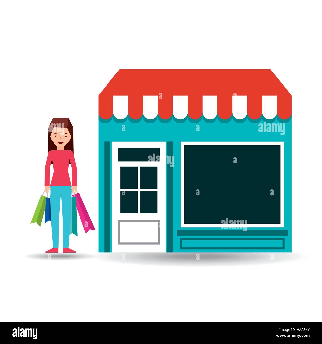 girl standing store shopping gift buying vector illustration eps 10 Stock Vector
