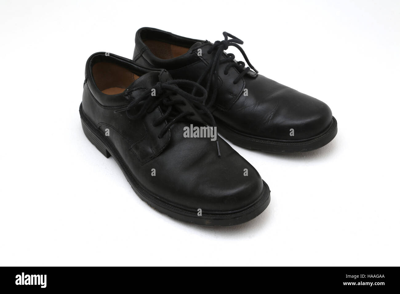 A Pair Of Men's Black Leather Shoes Stock Photo