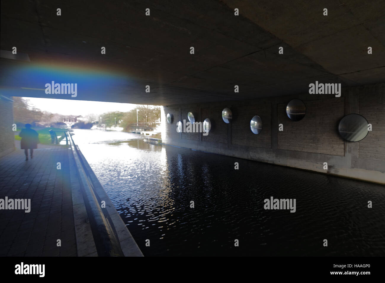 forth and clyde canal tunnel architecture light dark flare Stock Photo