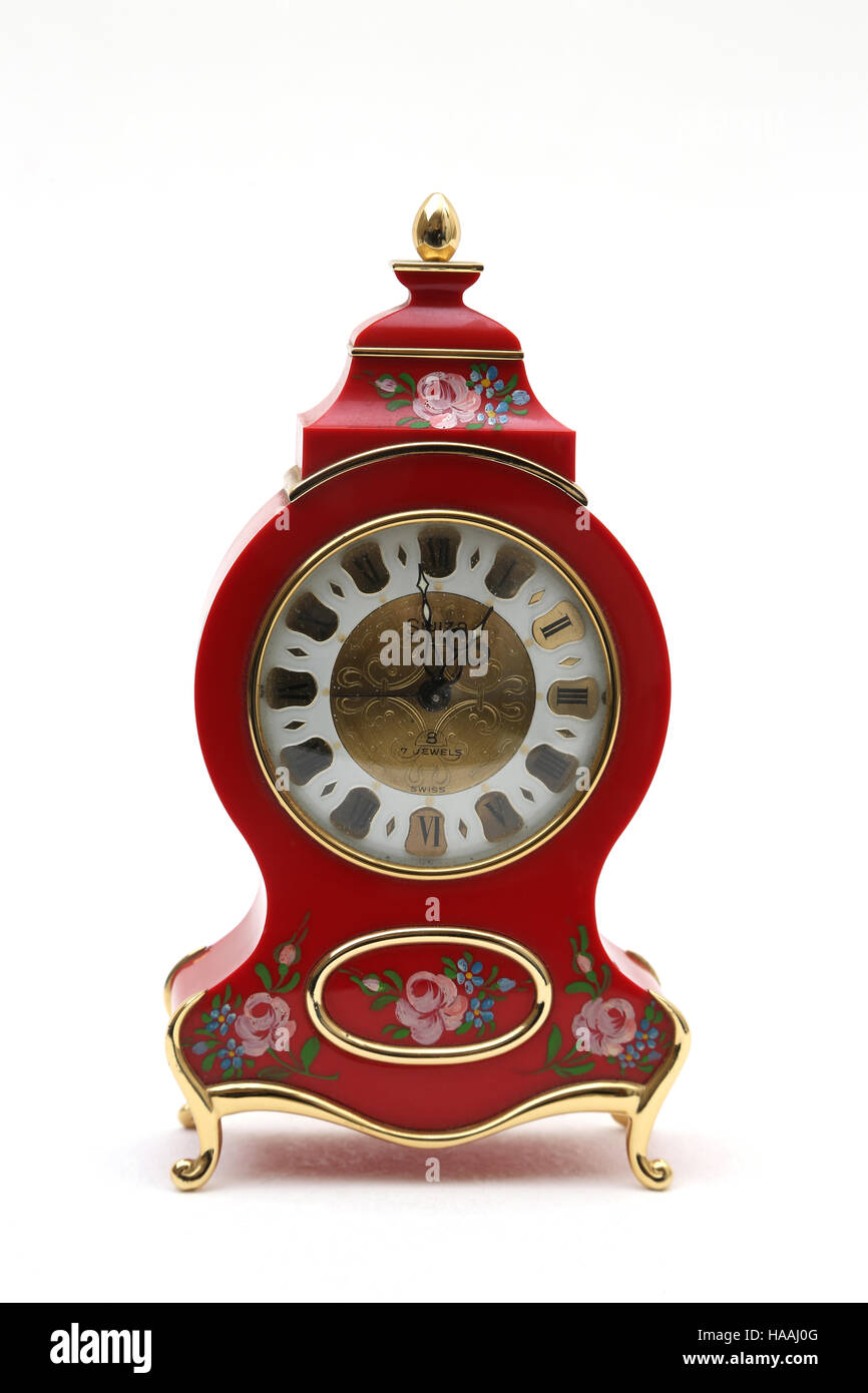 Vintage 1960' / 1970's Swiza Mignon Wind Up Alarm clock Hand Painted With Roman Numerals Stock Photo