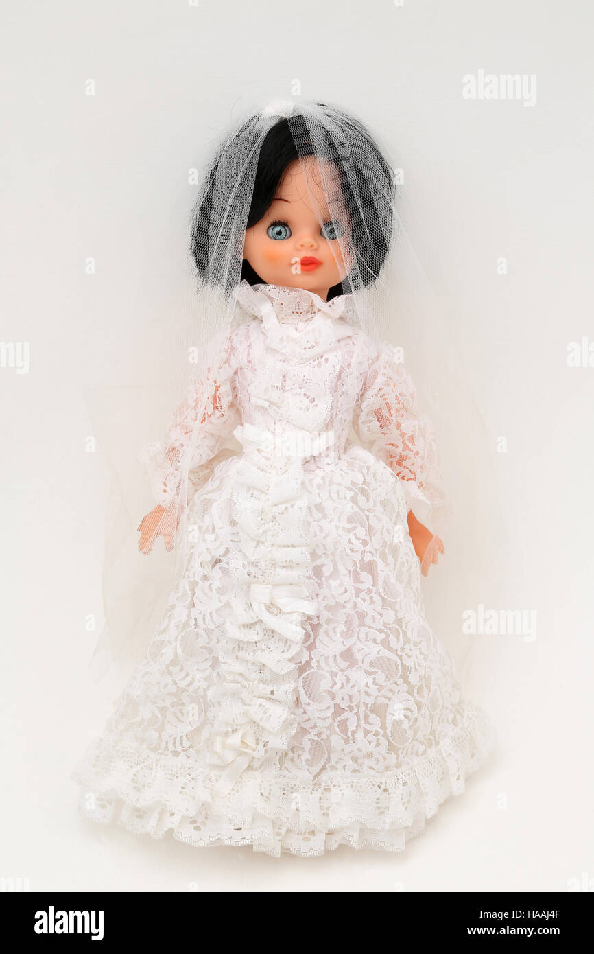 Vintage 1960's Bride Doll In Wedding Dress With A Veil Stock Photo
